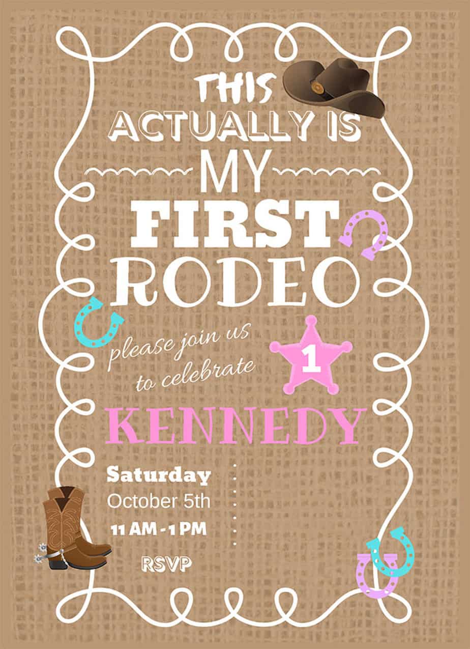 birthday party invitation for little girl's first rodeo first birthday