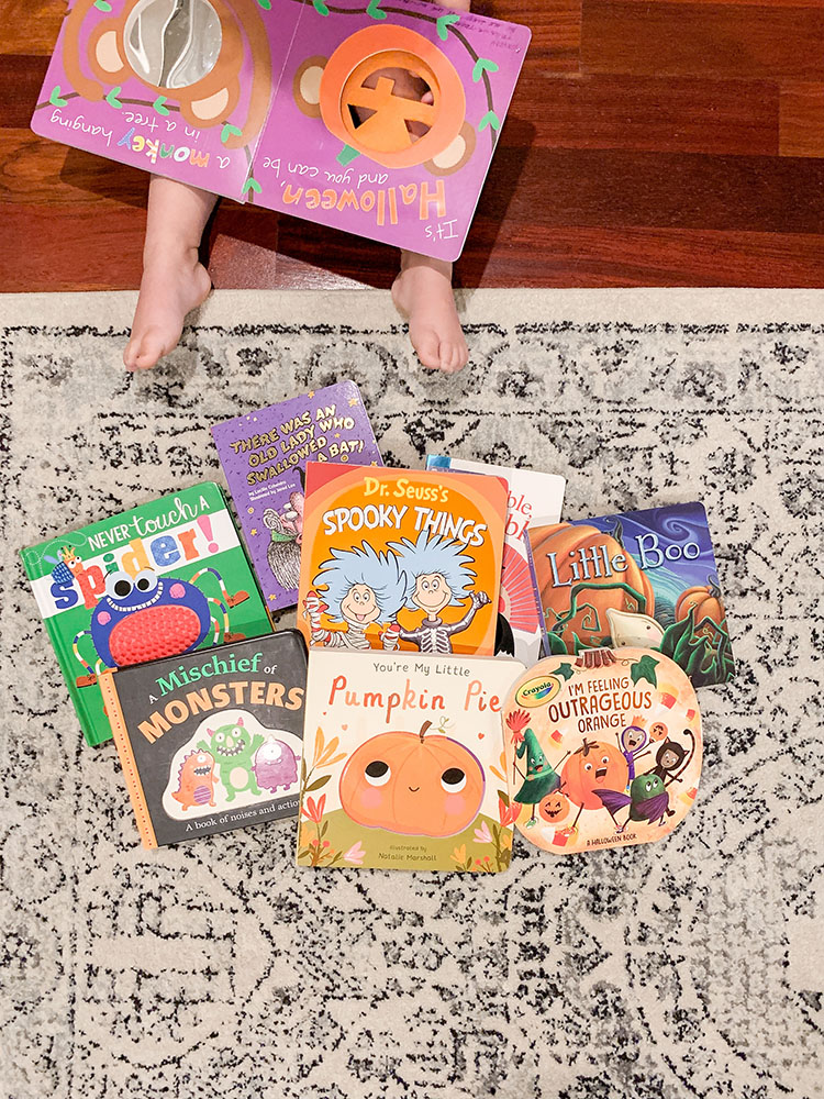 Pile of fall, Halloween, and Thanksgiving themed books