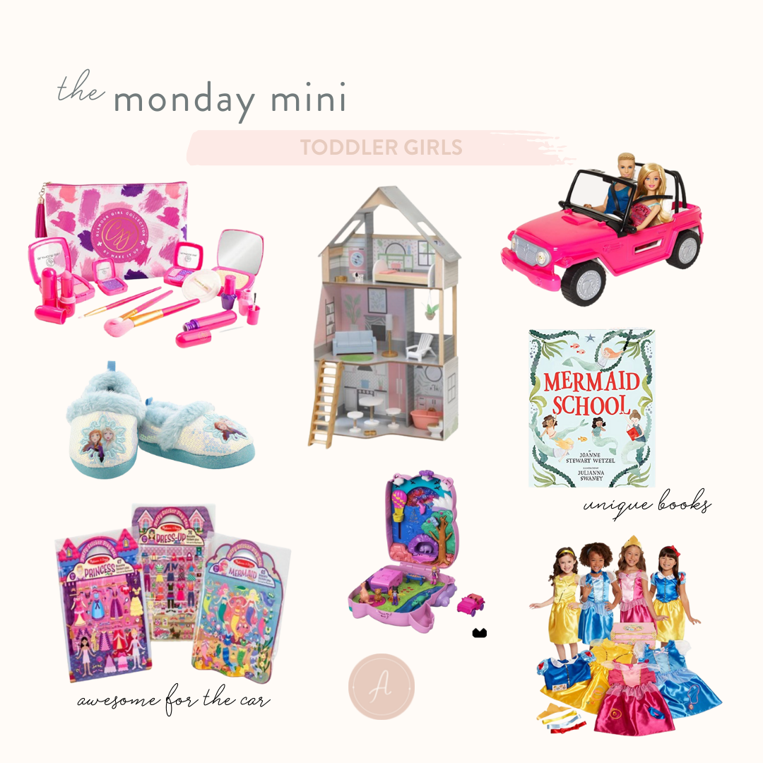 Shoppable photo collage with gift ideas for toddler girls.