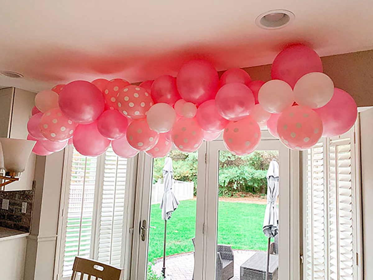 Oh Twodles Birthday Balloon Garland with pink and white polka dot balloons