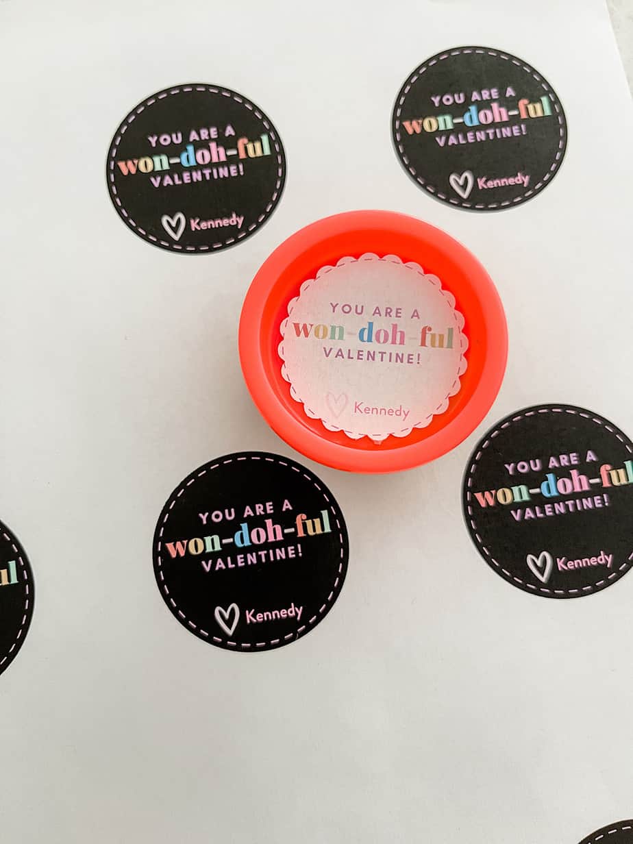 Printable circle labels reading "you are a won-doh-ful valentine".